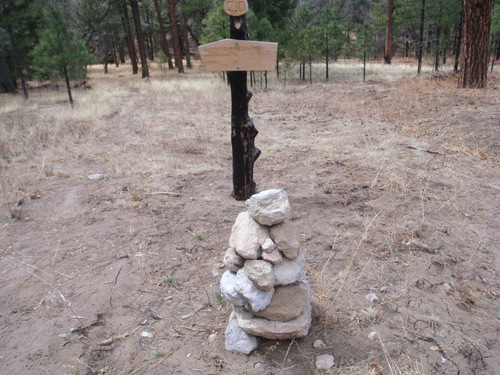 Passing by NF Trail# 76 (cairn and new dedication sign).